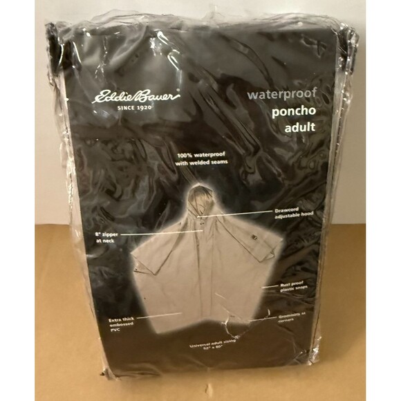 Eddie Bauer Waterproof Hooded Rain Poncho Thick PVC Seamed Gray Outdoor Gear NIP - Picture 4 of 7